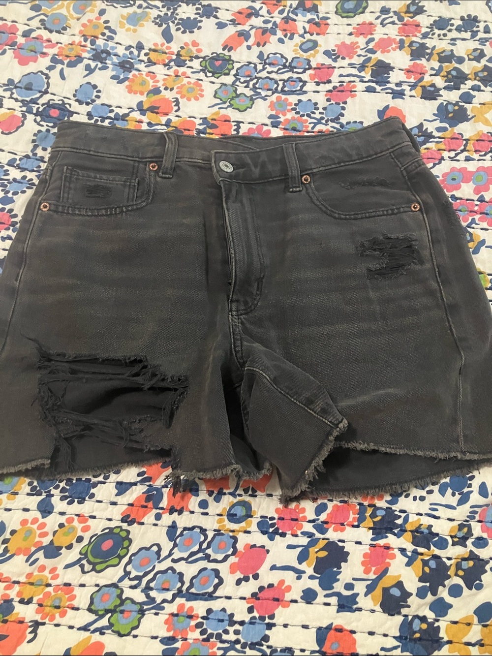 American Eagle Outfitters Black Distressed Denim Jean Shorts
